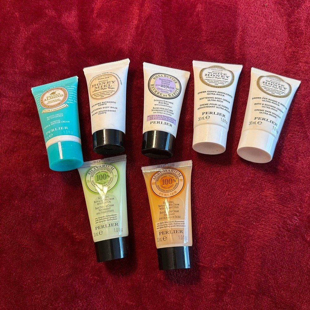 Perlier Natural Recipes 7pc Travel Set Body Balm Cream Shower Gel 1oz Each